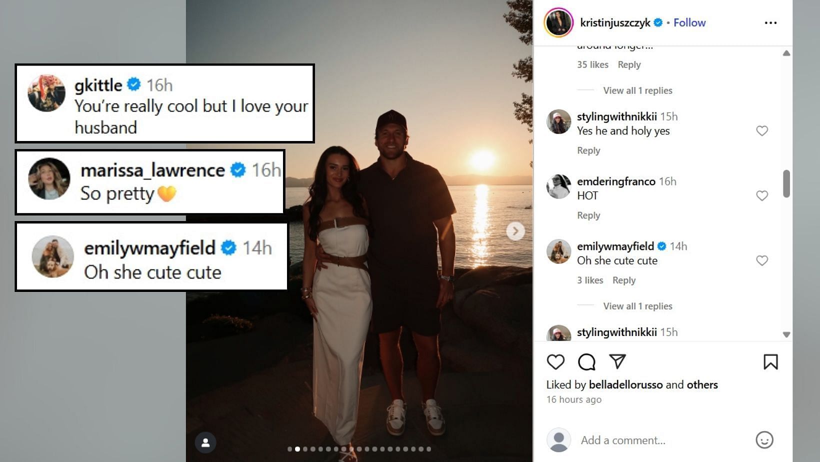 Baker Mayfield's wife Emily sends 4-word message to Kristin Juszczyk (image credit: instagram/kristinjuszczyk)